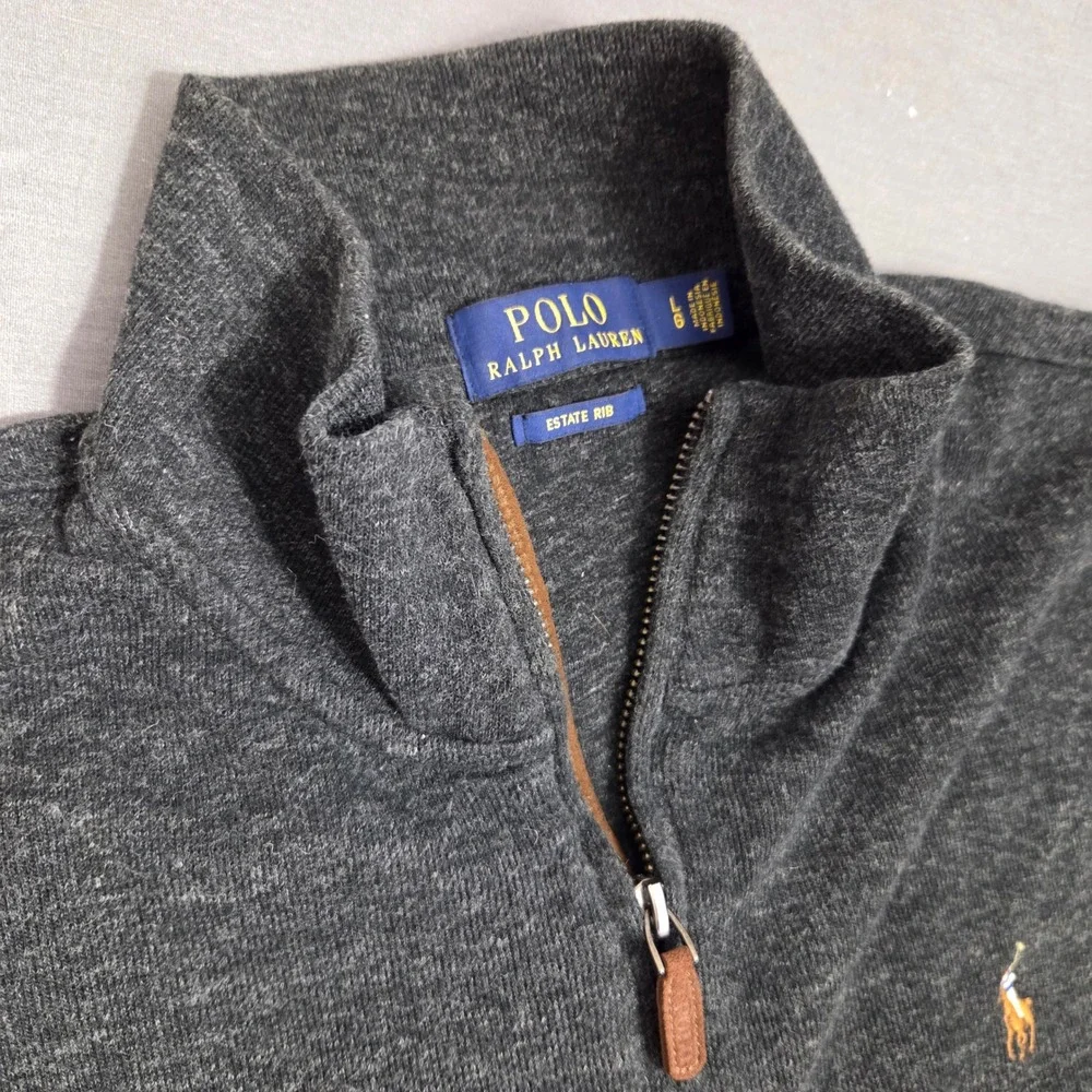 Polo Ralph Lauren Estate Rib Quarter Zip Pullover Sweater Charcoal Gray Men's L